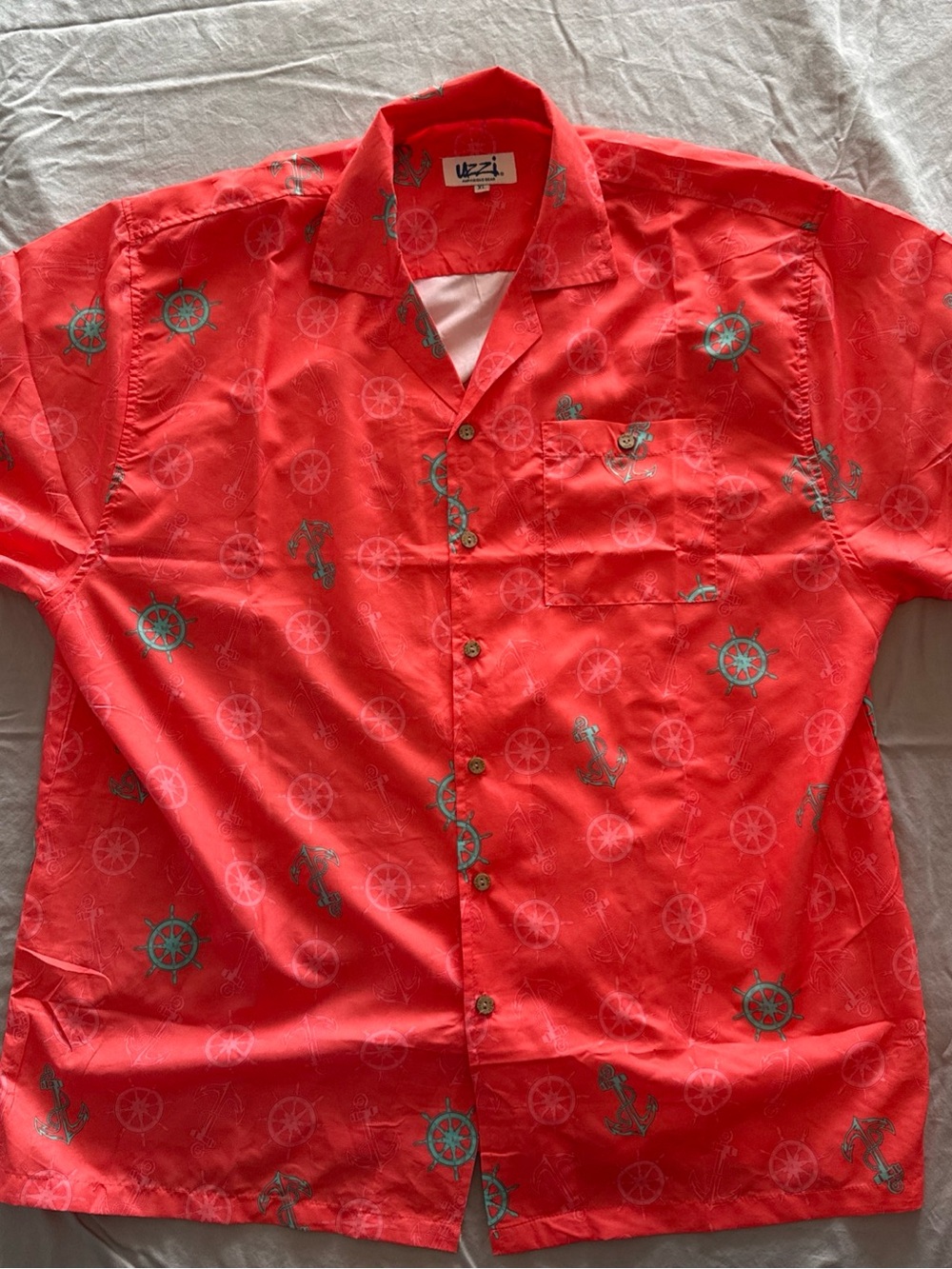 Uzzi Men's Red Nautical Print Casual Button-Down Shirt by